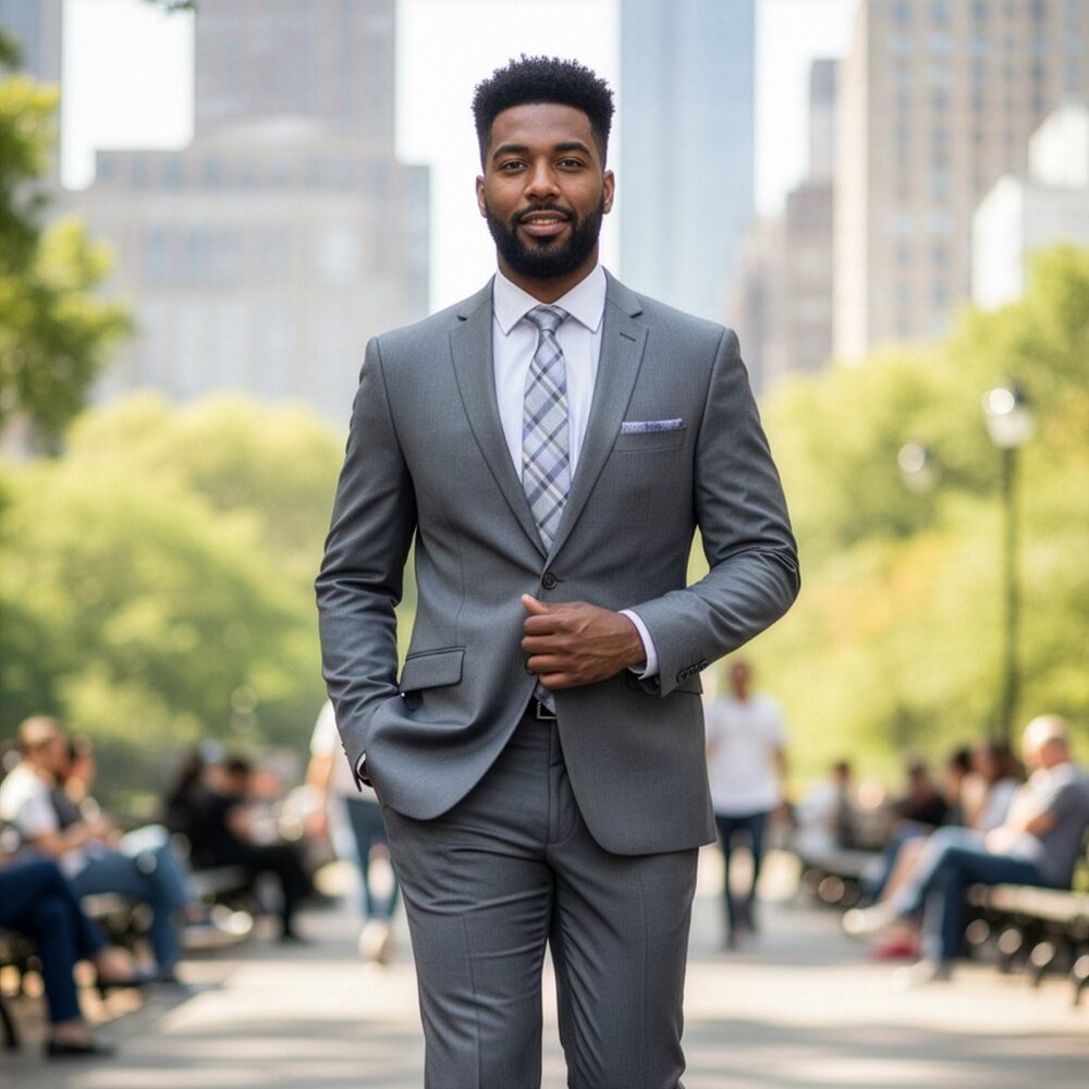 New 2026 Mens 2pc Shiny Mid Grey Suit Set, Slim Fit